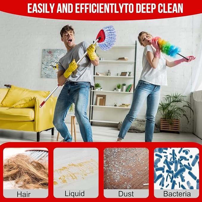 O-Cedar Spin Mop Head, Base, Handle Replacement for RinseClean 2 Tank System, 4 Microfiber Mop Refills, 1 Base and 30-58in Handle Set Combo, Blue, for Wood, Tile, Laminate, Marble