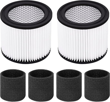 90398 Shop Vac Filters Replacement for Shop Vac Type AA Cartridge Filter,Fit for Shop Vac 90398/118692, 9039800, 9039833 Wet/Dry Vacuum Cleaner (2 Filters+ 4 Foam Sleeves) ﻿