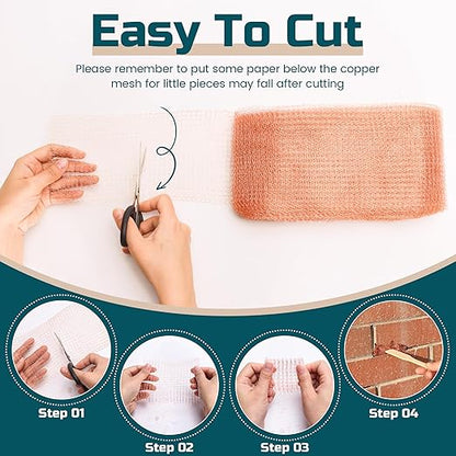 Copper Mesh Rodent Control, 4in x 120ft Rustproof Pure Copper Mesh Roll for Slug Snail Mice Control, Ideal for Blocking Holes in Walls Vents, Plus Packing Tool for Easy Installation