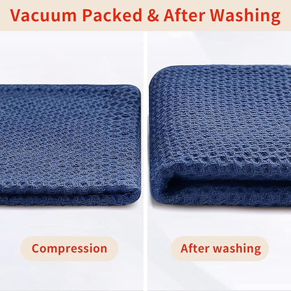 Homaxy 100% Cotton Waffle Weave Kitchen Dish Towels, Ultra Soft Absorbent Quick Drying Cleaning Towel, 13 x 28 Inches, 4-Pack, Navy Blue