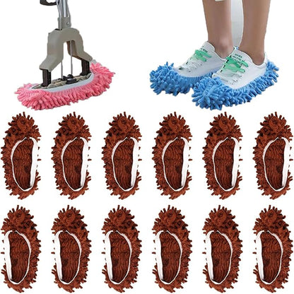 6 Pairs (12 Pieces) Dust Mop Slippers Shoe Cover Multi-Function Soft Washable Reusable Floor Cleaning Shoe Cover House Kitchen Office Cleaning Tools (Brown)