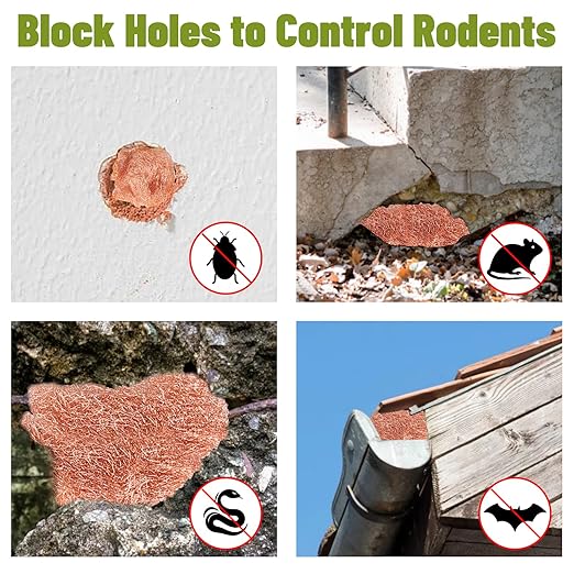 Copper Mesh Roll for Mice Rodent Rat, Sturdy 5'' x 33Ft & 8'' x 33Ft Copper Wool Mouse Trap Hole Filler for Bat Snail Bird Control, DIY Hole Filler for Vents, Soffits & Home Defense (2 Roll)