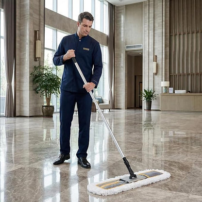 CLEANHOME 24" Commercial Dust Mop for Floor Cleaning, Heavy Duty Sweeper Broom with 2 Microfiber Mop Pads, Wet and Dry Duster Sweeper Broom for Marble, Laminate, Hardwood Floor Cleaning ,Grey