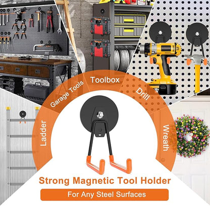 ENUODA Strong Magnetic Hooks 12 Pcs Neodymium Magnet Garage Hooks Anti-Slip Magnet Tool Holder for Hanging Broom, Mop, Shovel, Bridle, Drill, Toolbox, Locker, Container, Tool Chest, 2PCS