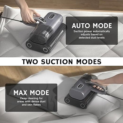 AIRTHEREAL Bundle | M1 Mattress Vacuum Cleaner with 4-Spare Filters, Bed Vacuum with High-Frequency Vibration - 80,000 RPM Dual Brushroll Rotation, UV-C Light, Dust Sensor
