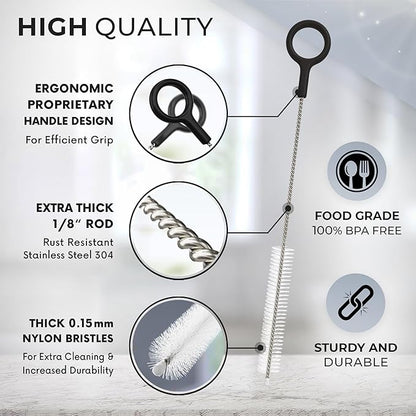 Buenalife Heavy Duty Cleaning Brushes Set of 8 - Extra Long Straw Cleaners for Metal and Plastic Reusable Drinking Straws, to Clean Small Spaces, Sippy Cups, Water Bottles - Sturdy Hard Brush Bristles