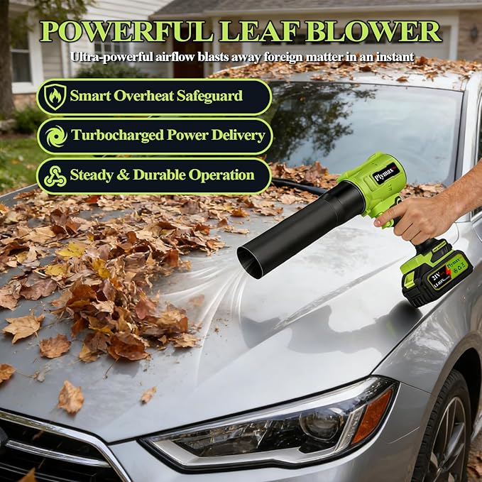 Cordless Leaf Blower,Electric 800,000 RPM Handheld Blower with 2×21V Batteries & Charger,Turbo Jet air Blower with 2 Speed Nozzles for Patio Cleaning,Lawn Care,Leaves,Dust,Snow,Car Drying
