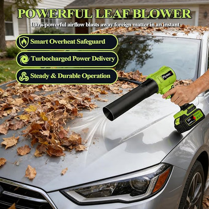 Cordless Leaf Blower,Electric 800,000 RPM Handheld Blower with 2×21V Batteries & Charger,Turbo Jet air Blower with 2 Speed Nozzles for Patio Cleaning,Lawn Care,Leaves,Dust,Snow,Car Drying