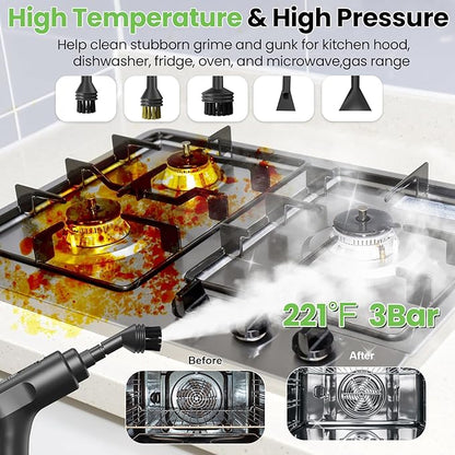 Handheld Steam Cleaner for Home, 2500W High Pressure Steam Cleaner for Car Detailing, 3 Steam Levels, 1600Ml Tank, High Heat Steamer for Bed Bugs, Couch, Furniture, Kitchen, Bathroom, Floors