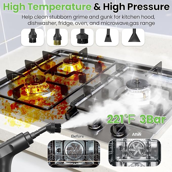 Handheld Steam Cleaner for Home, 2500W High Pressure Steam Cleaner for Car Detailing, 3 Steam Levels, 1600Ml Tank, High Heat Steamer for Bed Bugs, Couch, Furniture, Kitchen, Bathroom, Floors