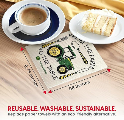 Wet-It! John Deere 2-Pack Sponge Cloths for Farmhouse Kitchen Décor, Absorbent Dishcloths for Cooking, Cleaning & Baking, Rustic Country Design for Everyday Use (Farm to Table)