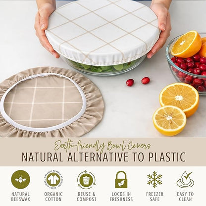 Nectar & Nest Reusable Bowl Covers for Bread Proofing - Beeswax Bowl Covers Reusable, 100% Organic Cotton, Elastic Cover for Sourdough, Dough Proofing and Food Storage, Compostable