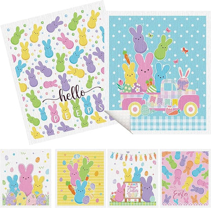 Easter Swedish Dishcloths for Kitchen, 6 Pack Colorful Bunny Rabbit Reusable Paper Towels, Non-Scratch Swedish Dish Cloths Super Absorbent Cellulose Sponge Cloths Spring Decorations