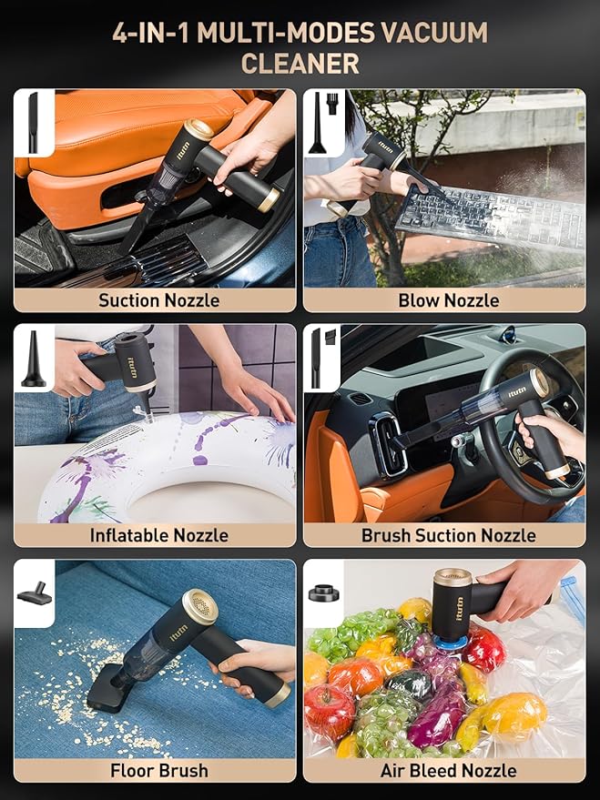 Car Vacuum Portable Cordless, 15000PA Powerful Suction, High Power, Mini Portable Vacuum for Car, Handheld Small Vacuum Cleaner & Air Duster for Home, Office, Desk,PC, Keyboard Cleaning