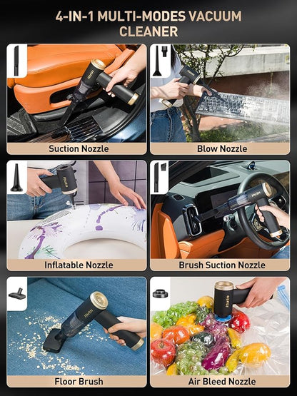Car Vacuum Portable Cordless, 15000PA Powerful Suction, High Power, Mini Portable Vacuum for Car, Handheld Small Vacuum Cleaner & Air Duster for Home, Office, Desk,PC, Keyboard Cleaning