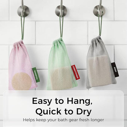 ZOMCHI Mesh Soap Saver Bags, Soap Holder Pouch for Shower, Body & Shampoo Bars, Travel Pouch Bag with Hanging Loop (3 Pack, Gray)