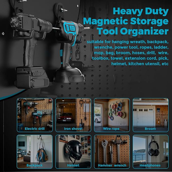 Large Strong Magnetic Hooks Heavy Duty Garage Big Magnet Hooks Extra Strength Magnetic Utility Storage Hook Hanger with Anti Slip Coating for Garden Indoor Outdoor Hanging Tools Black 2 Pack