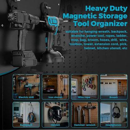 6 Pcs Large Strong Magnetic Hooks Heavy Duty Garage Big Magnet Hooks Extra Strength Magnetic Utility Storage Hook Hanger with Anti Slip Coating for Garden Indoor Outdoor Hanging Tools Black