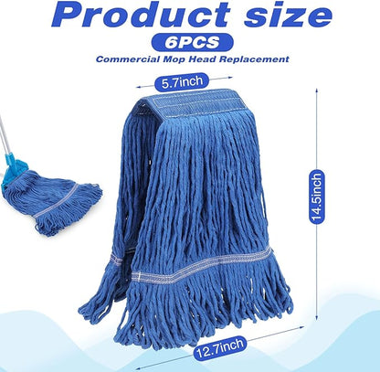 Nuogo 6 Pcs Commercial Mop Head Replacement Floor Cleaning Wet Mop Head Refills Heavy Duty Commercial General Cleaning(Blue)