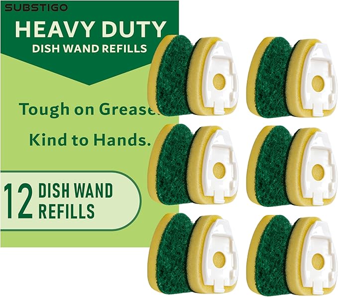 12-Pack Heavy Duty Dish Wand Sponge Refills for Scotch Brite Dishwand Refills, Fits All for ScotchBrite Replacement Sponge Heads for Dish Wands Scrubber Refill (12, Heavy Duty)