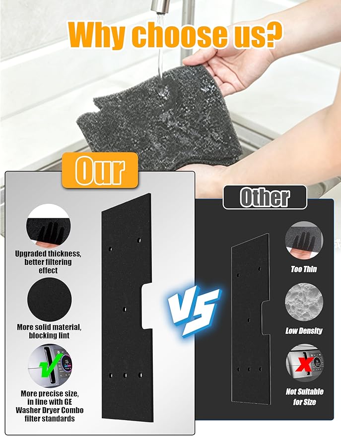 7 Pcs Dryer Vent Cleaner Kit for GE Washer Dryer Combo with Dryer Vent Brush and Dryer Vent Vacuum Hose Attachment, WH01X35719 Lint Filter Replacement Upgraded Washable Sponge for Models PFQ97HSPVDS