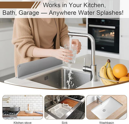 Silicone Sink Splash Guard, Sink Splash Guard with Suction Cup, Kitchen Sink Splash Guard That Can Be Placed Behind The Sink, Sink Splash Guard(17.3 x 4.1 Inch Grey)