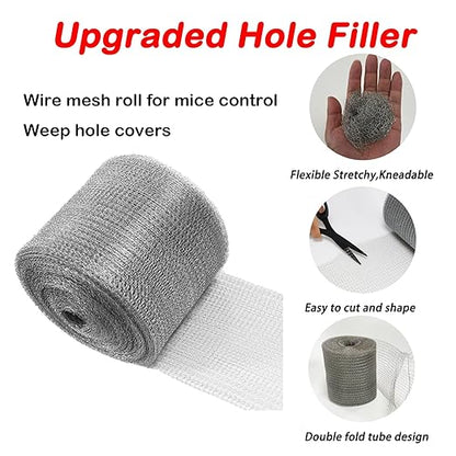 Wire Mesh for Mice Control 5 in X 103Ft,Upgraded Steel Wool Mice Control and Copper Mesh,Hole Fill Mesh Fabric,Weep Holes Covers,Stainless Steel Wire Mesh Roll Not Rusty, Rodent Tape Mesh Barrier