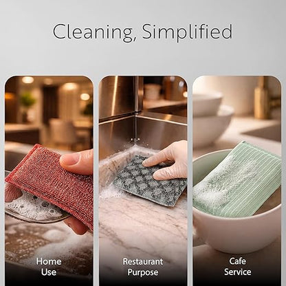 Restaurantware Scouring Pad 60 Count 5.5 x 3.9 Inches Plastic Steel Wool Sponge Metal Scrubber Durable Odor Free Scrubber Multi-Color Blue+Beige+Green Household Cleaning Sponge