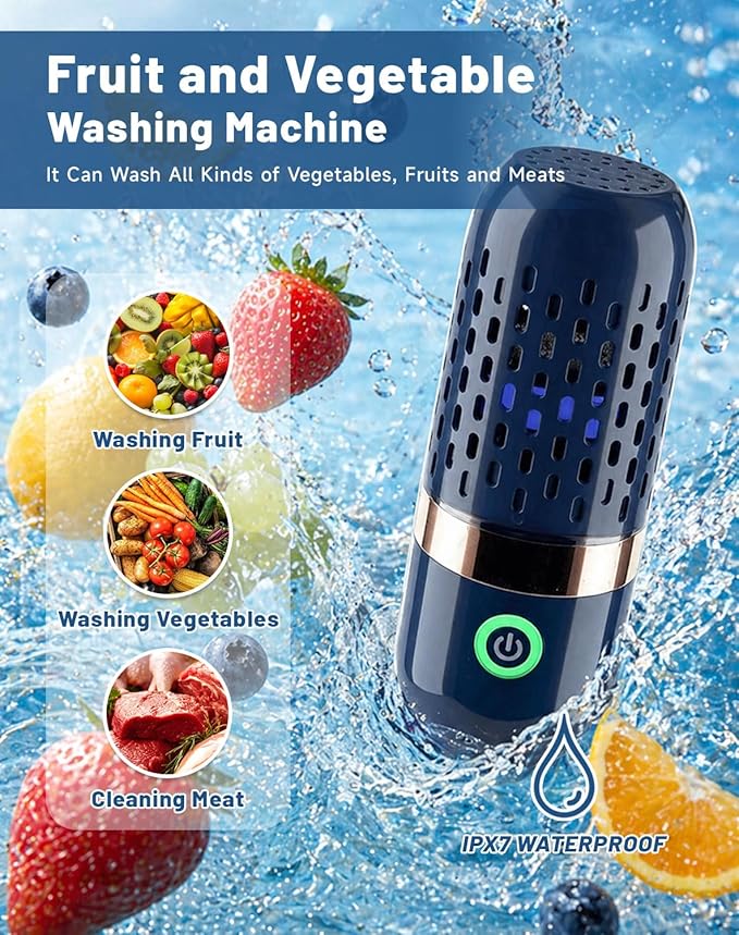PurePod Produce Cleaner - PurePod Fruit Cleaner, Portable, No Scrubbing, Compact Fruit Vegetable Cleaning Device for Kitchen, Camping Travel, Waterproof Rechargeable Design (2PCS)