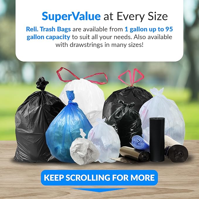 Reli. Easy Grab Trash Bags, 55-60 Gallon (150 Count) (Clear) - Star Seal Super High Density Rolls - Heavy Duty Can Liners, Garbage Bags, Bulk Bags - 50, 55, 60 Gallon Capacity (Pack of 2)