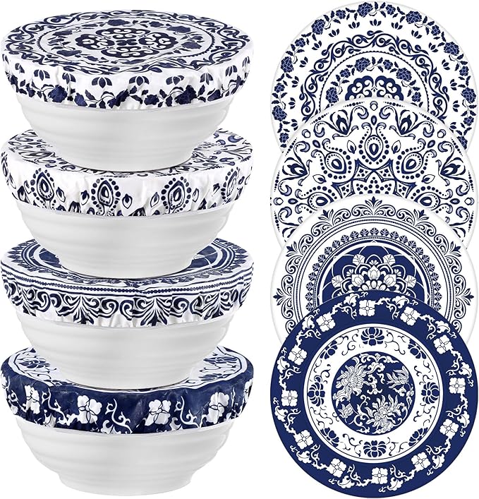 Hahafelt 4 Pcs Beeswax Bowl Covers Reusable Bowl Covers for Bread Proofing 10 Inch Elastic Cotton Cloth Sourdough Caps Stretchy Food Caps Leakproof Fresh for Dough Proofing and Food Storage(Retro)