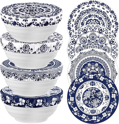 Hahafelt 4 Pcs Beeswax Bowl Covers Reusable Bowl Covers for Bread Proofing 10 Inch Elastic Cotton Cloth Sourdough Caps Stretchy Food Caps Leakproof Fresh for Dough Proofing and Food Storage(Retro)