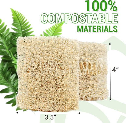 Natural Loofah Dual-Sided Scouring Pads, Plant-Based Non-Scratch Scrubbers for Kitchen Cleaning, Dishwashing, Household Use, 12 Count