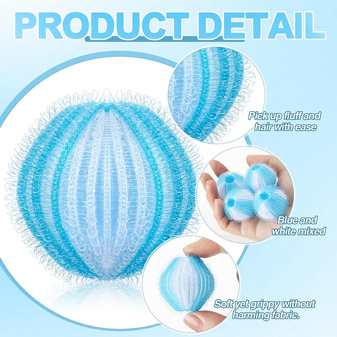 24 Pcs Pet Hair Remover for Laundry Catcher Balls Reusable Lint for Washing Machine Effective Cat Dog Laundry Pet Hair Catcher for Clothes Sheets Towels Blankets (White,Blue)