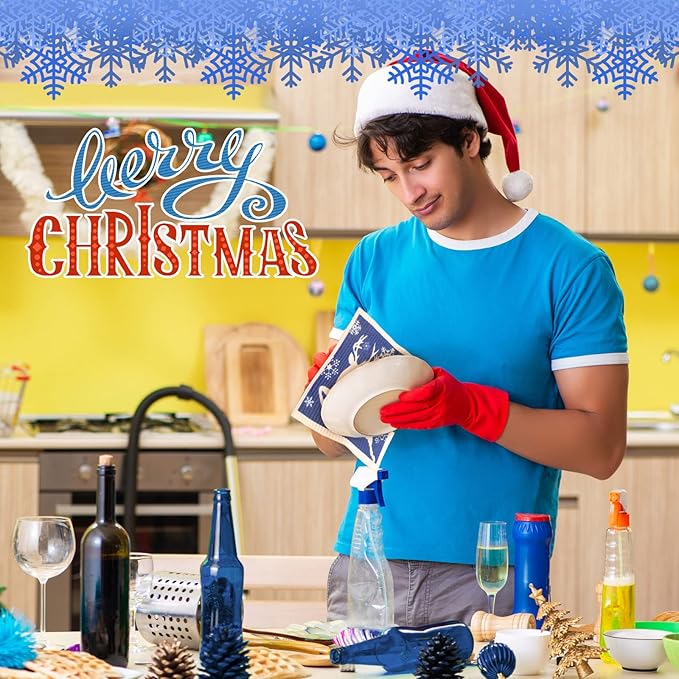 Cunhill 6 Pcs Swedish Kitchen Dish Cloths Kitchen Towels Reusable Sponge Cleaning Cloths Wipes Absorbent Dish Cloth Quick Drying Washable Decorative Tea Towels No Odor Bar Hand Towel (Blue Christmas)