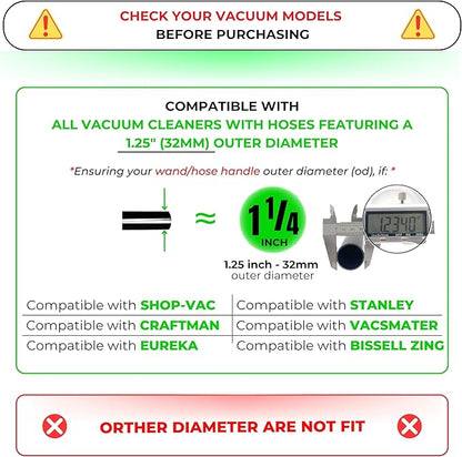 1.25 Inch Stainless Steel Vacuum Extension Wand Compatible with Vacuums using 1 1/4 Inch (1.25in) 32mm Accessories - 1 1/4 Vacuum Extension Tube for Shop Vac (Stainless Steel Extension Wand)