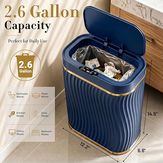 Ogikey Bathroom Small Trash Can with Automatic Touchless Lid, 2.6 Gallon Smart Garbage Can Narrow Waterproof Trash Bin for Bedroom, Office, Living Room
