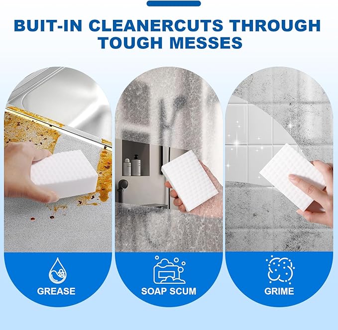 50-Pack Extra-Thick Melamine Sponges 3.94" 2.76" 1.18" Durable Kitchen & Bathroom Cleaning Pads Powerful, Non-Scratch, Water-Activated Magic Sponge