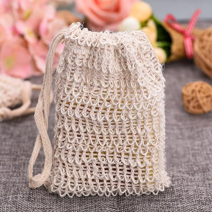BBTO 5 Pieces Soap Saver Bag Cotton Linen Exfoliating Soap Pouch for Foaming and Drying, Shower, Scrubber(9 x 14 cm,Beige)