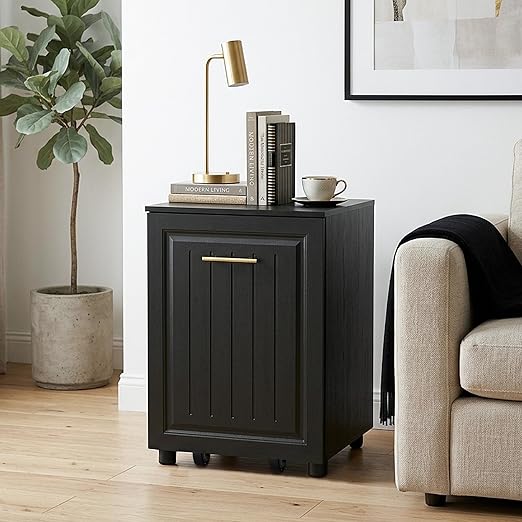 ZIFTY Pull Out Trash Can Cabinet for 10 Gallon Bin, Pet Proof Hidden Kitchen Waste Bin, Freestanding Wooden Garbage & Recycling Cabinet for Kitchen, Laundry Room, Living Room, Black