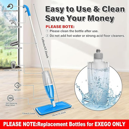 EXEGO 440ML Refillable Spray Mop Replacement- DO NOT SUITABLE FOR OTHER BRAND SPRAY MOP - Water Tank for Multi-Surface Floor Cleaning