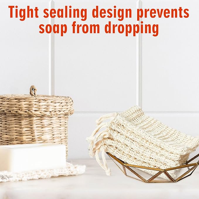 40 Natural Cotton and Linen Soap Bags - Eco-Friendly Reusable Soap Bags for Bath, Shower and Travel, 5.9 x 4.7 Inch, Knot Design