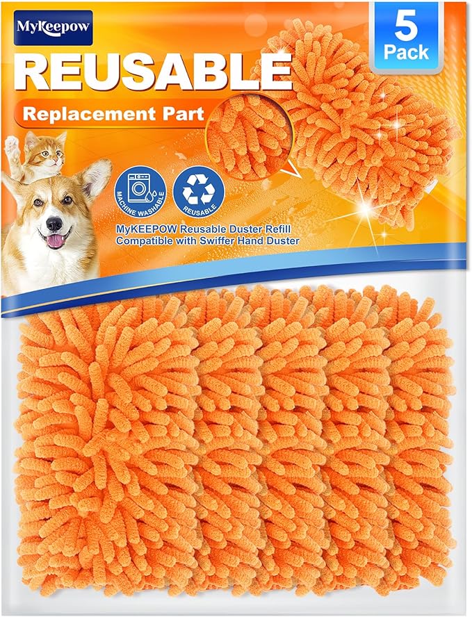 5 Pack Reusable Duster Refill for Swiffer Hand Duster, 360 Degree Duster Refills for Spring Cleaning, Ceiling Fan, Orange (Handle is Not Included)