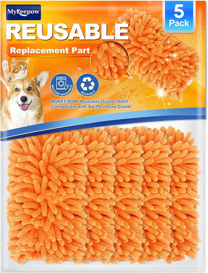 5 Pack Reusable Duster Refill for Swiffer Hand Duster, 360 Degree Duster Refills for Spring Cleaning, Ceiling Fan, Orange (Handle is Not Included)