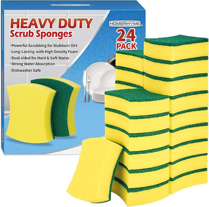 Heavy Duty Scrub Sponges 24 Pack, Double-Side Design, Long-Lasting Kitchen Sponges, High Density Dish Sponge.