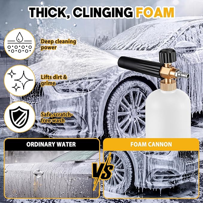 2 Pack Foam Cannon with 1/4" Quick Connector for Pressure Washer, 1000-3000 Psi, 1 Liter, Adjustable Nozzle Foam Cannon for Car Washing