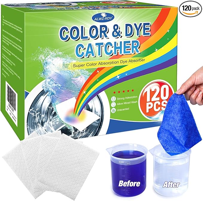 Color Dye Catchers for Laundry 120ct, Super Absorption Color Trapping Sheets Allow Mixed Wash, Dye Guard Grabber Sheets for Home or School, Maintain Original Color of Clothing, Fragrance Free, White