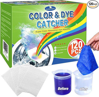 Color Dye Catchers for Laundry 120ct, Super Absorption Color Trapping Sheets Allow Mixed Wash, Dye Guard Grabber Sheets for Home or School, Maintain Original Color of Clothing, Fragrance Free, White