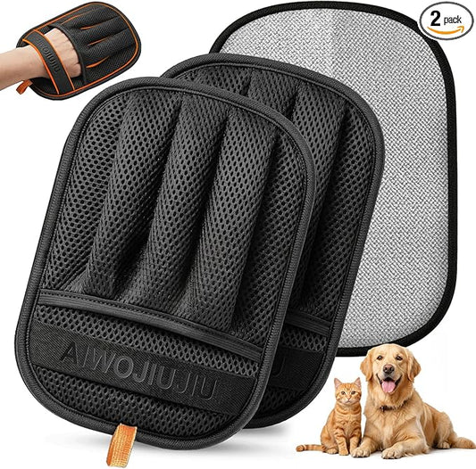 2 PCS Pet Hair Removal Glove for Cats & Dogs, Newly Pro Five-Finger Electrostatic Pet Hair Remover Gloves, Magic Brush Pet Hair Removal Tool (Black, L)