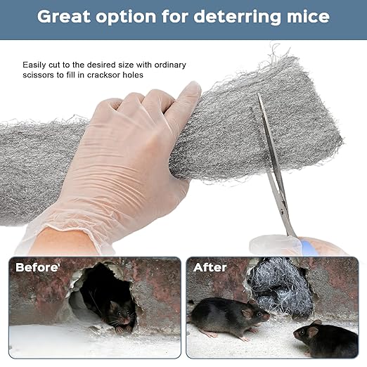 Steel Wool Mice Control, 3 Pack 3" x 11.5 Ft Mouse Hole Filler, Mice Barrier Mouse Gap Filler for Garden, House, Garage, Prevent Animals from Entering Holes, Siding, Pipeline, Vents